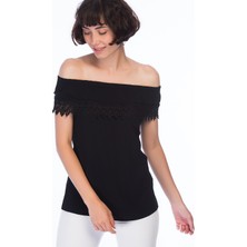 Miss Lusi 8259457 Şile Bezi Madonna Yaka Güpürlü Bluz