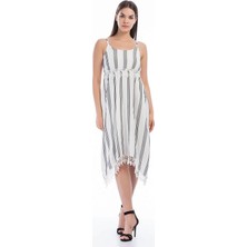 Miss Lusi 8280667 Şile Bezi Çizgi Desenli Çapraz Askılı Elbise