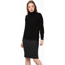 Miss Lusi 8515171 Hasır Desenli Beli Lastikli Yırtmaçlı Kalem Etek