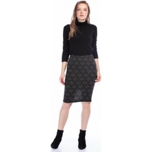 Miss Lusi 8515171 Hasır Desenli Beli Lastikli Yırtmaçlı Kalem Etek