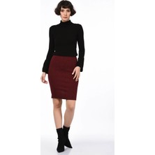 Miss Lusi 8515174 Balıksırtı Desen Beli Lastikli Yırtmaçlı Kalem Etek