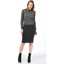 Miss Lusi 8525286 K.Hasır Desenli Beli Lastikli Yırtmaçlı Kalem Etek