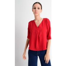 Miss Lusi 9182879 Kobe Yaka Bindirmeli Capri Kol Bluz