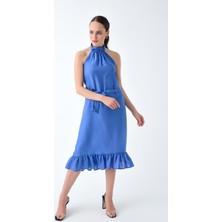 Miss Lusi 92210148 Bodrum Boyun Bağlamalı Beli Kemerli Kolsuz Elbise