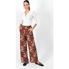 Miss Lusi 9363131 Dok.Viskon Yaprak Desen Bel Lastikli Cepli Pantolon