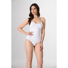 Miss Fit  Ayar Askılı Çıtçıtlı Kadın Body Korse Beyaz Örme Seamless Dikişsiz Soft