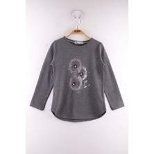Toontoy Kız Çocuk Inci Detaylı Çiçek Baskılı T-Shirt