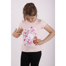 Toontoy Kız Çocuk Kalpli Tavşan Baskılı T-Shirt