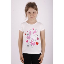 Toontoy Kız Çocuk Kalpli Tavşan Baskılı T-Shirt