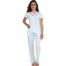 Berrak Güpür Yakalı Düğmeli Kısa Kollu Pijama Takımı 450 | Yeşil