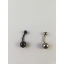 Takıparkxs G23 Titanyum Iki Adetlik Gümüş Gri ve Siyah Göbek Piercing Set
