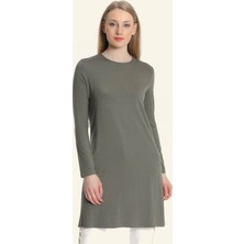 Wathka Kadın Bisiklet Yaka Basic Penye Tunik - Haki