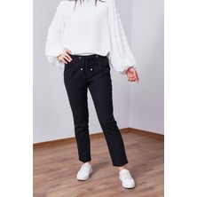 Wathka Kadın Cepli Double Paça Bel Lastik Bağcıklı Pantolon - Siyah