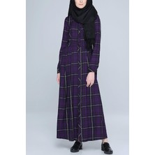 Wathka Kadın Ekose Kumaş Elbise - Mor