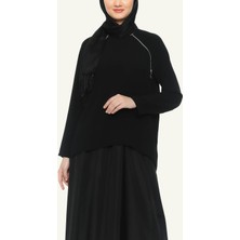 Wathka Kadın Fermuar Detaylı Bluz - Siyah