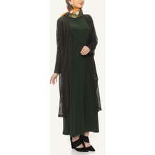 Wathka Kadın File Hırka + Elbise 2'li Takım - Haki