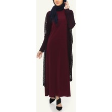 Wathka Kadın File Hırka + Elbise 2'li Takım - Mürdüm
