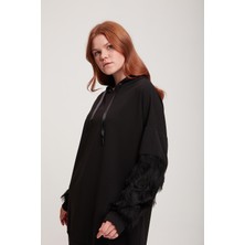 Wathka Kadın Kapüşonlu - Kollar Püskül Detaylı Tunik - Siyah