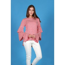 Wathka Kadın Kırmızı - Volanlı Kol T-Shirt