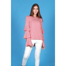 Wathka Kadın Kırmızı - Volanlı Kol T-Shirt