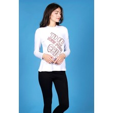 Wathka Kadın Kırmızı Nakışlı - Chic Kollu Beyaz T-Shirt
