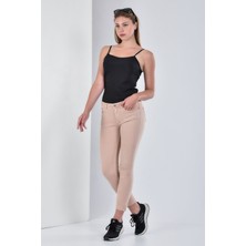 Wathka Kadın Miss Ultra Likra Paça Fermuarlı Mom Gabardin Pantolon - Pudra