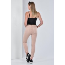 Wathka Kadın Miss Ultra Likra Paça Fermuarlı Mom Gabardin Pantolon - Pudra