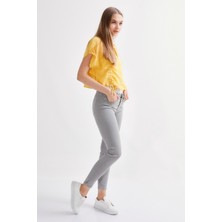Wathka Kadın Paça Fermuarlı Gabardin Ultra Likra Pantolon - Gri