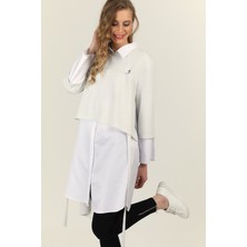 Wathka Kadın Simli Sweat - Gömlek Takım - Ekru