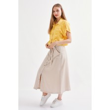 Wathka Kadın Tensel Çıtçıt Detaylı Cepli Etek - Taş