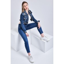 Wathka Kadın Wembley Mom Ultra Likra Jean Pantolon Wth Gold - Koyu Mavi