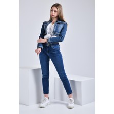 Wathka Kadın Wembley Mom Ultra Likra Jean Pantolon Wth Gold - Koyu Mavi