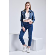 Wathka Kadın Wembley Mom Ultra Likra Jean Pantolon Wth Gold - Koyu Mavi