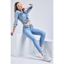 Wathka Kadın Wendy Skinny Ultra Likra Jean Pantolon Wth Gold - Açık Mavi