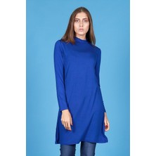 Wathka Kadın Yarım Balıkçı Basic Tunik - Kollu - Saks
