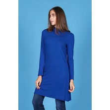 Wathka Kadın Yarım Balıkçı Basic Tunik - Kollu - Saks