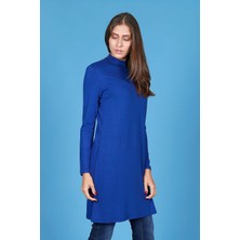 Wathka Kadın Yarım Balıkçı Basic Tunik - Kollu - Saks