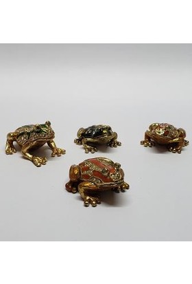 Mrc Swaroaki Taşlı Küçük 4lü Kurbağa Biblo Mücevher Kutusu+Süpriz Hediye