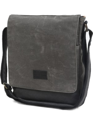 Old Cotton Cargo 7112 Postacı Omuz Çantası Bayan ve Erkek için Çapraz Su Geçirmez Mumlu Kanvas Çok Bölmeli Gözlü Okul Tablet Çanta - Antrasit