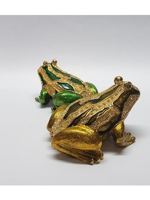 Mrc Swaroski Taşlı Büyük 2li Kurbağa Biblo Mücevher Kutu+Süpriz Hediye