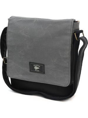 Old Cotton Cargo 7112 Postacı Omuz Çantası Bayan ve Erkek için Çapraz Su Geçirmez Mumlu Kanvas Çok Bölmeli Gözlü Okul Tablet Çanta - Gri Siyah