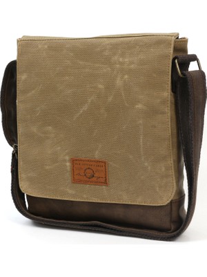 Old Cotton Cargo 7112 Postacı Omuz Çantası Bayan ve Erkek için Çapraz Su Geçirmez Mumlu Kanvas Çok Bölmeli Gözlü Okul Tablet Çanta - Açık Kahverengi