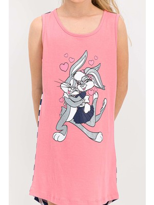 Bugs Bunny Lisanslı Şeker Pembe Kız Çocuk Gecelik