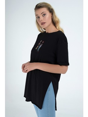 Miss Lusi 9112913 Süprem Önü Nakışlı Kısa Kol Tshirt