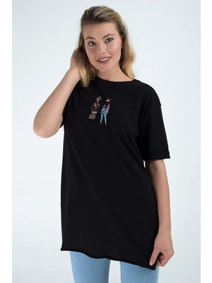 Miss Lusi 9112913 Süprem Önü Nakışlı Kısa Kol Tshirt