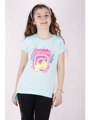 Toontoy Kız Çocuk Renkli Instagram Baskılı T-Shirt