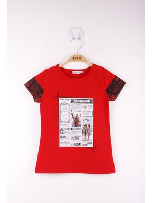Toontoy Kız Çocuk Çerçeve Baskılı Taş Işlemeli T-Shirt