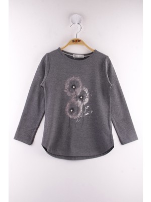 Toontoy Kız Çocuk Inci Detaylı Çiçek Baskılı T-Shirt