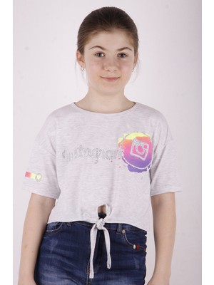 Toontoy Kız Çocuk Instagram Baskılı Göbekten Bağlamalı T-Shirt