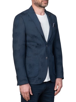 White Stone  Snake Ceket Slim Fit  Desenli Mavi